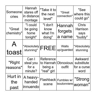 Bachelorette Bingo Card