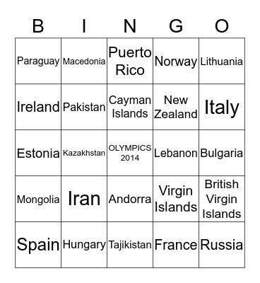 Align Olympic Games 2014 Bingo Card