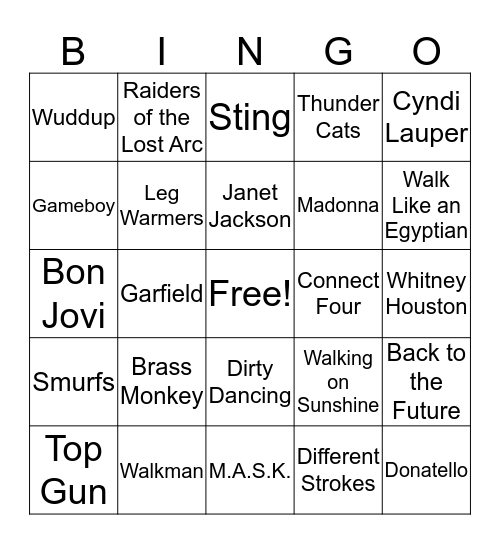 Back To The 80s Bingo Card