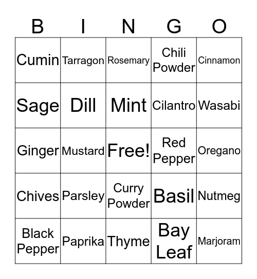 Herb and Spice Bingo Card