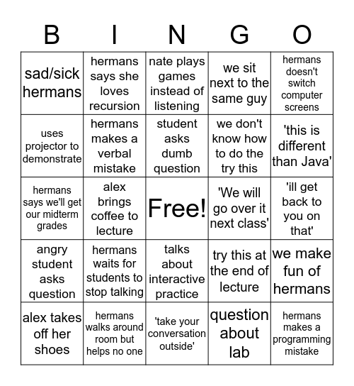 Hermans Bingo Card