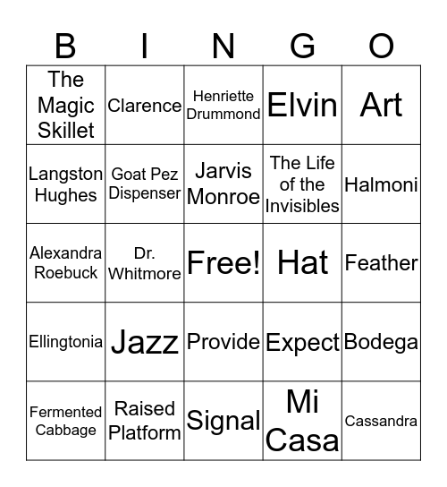 The Harlem Charade  Bingo Card