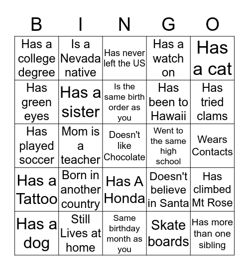 Who are you Bingo Card
