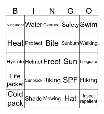 Summer Safety Bingo Card