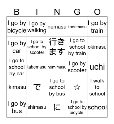 Year 4 - Transport/Revision Bingo Card