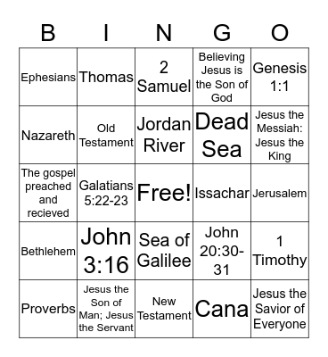 Bible Knowledge Expectations Bingo Card