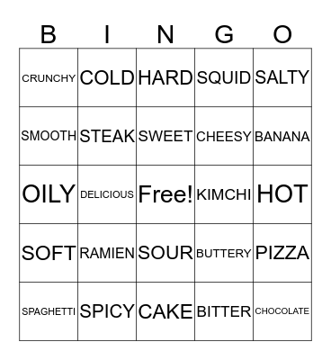 FOOD BINGO  Bingo Card