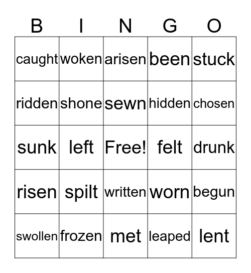 Irregular Verbs 高二 Bingo Card