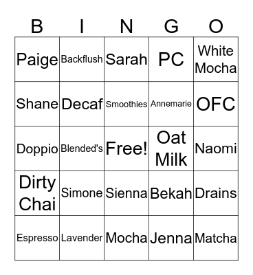 OVERFLOWING CUP Bingo Card