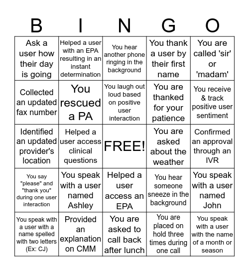Pod Bingo Card