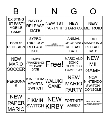 E3 Bingo Card