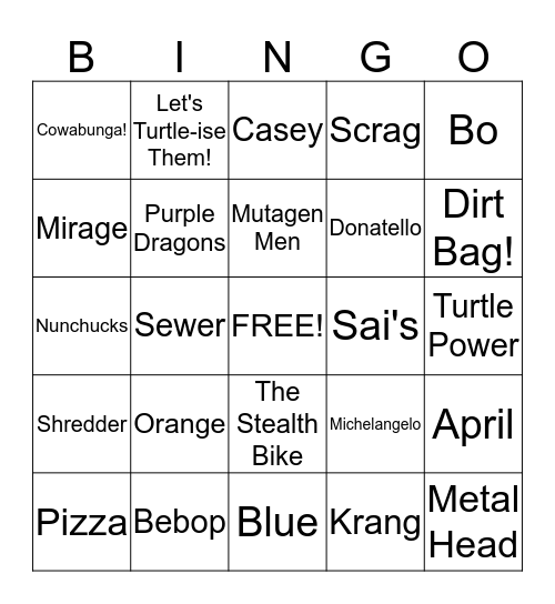 Teenage Mutant Ninja Turtles Bingo Card