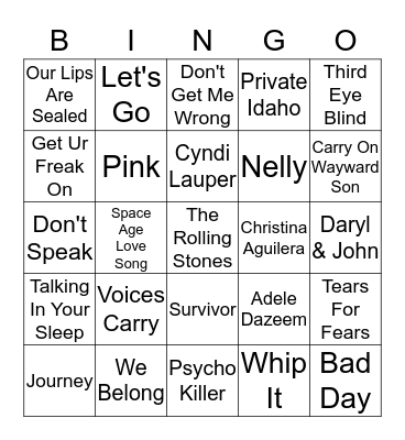 Rando Songs Bingo Card