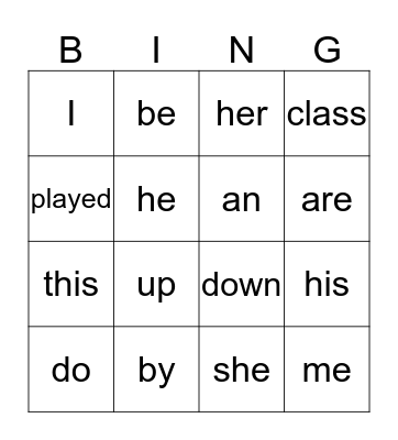 Sight Words Bingo Card