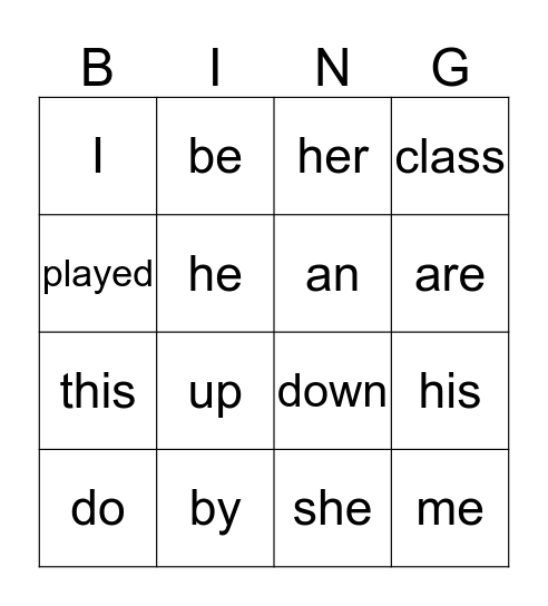 Sight Words Bingo Card