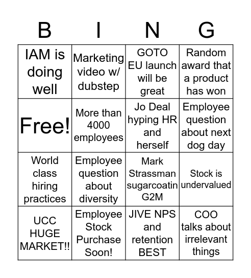 All Hands Bingo Card