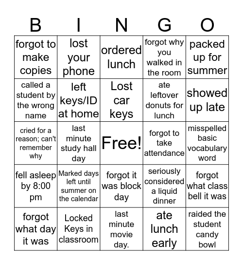 Untitled Bingo Card