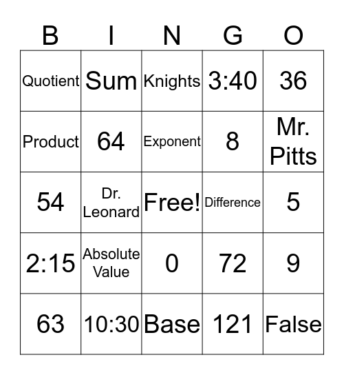 Untitled Bingo Card