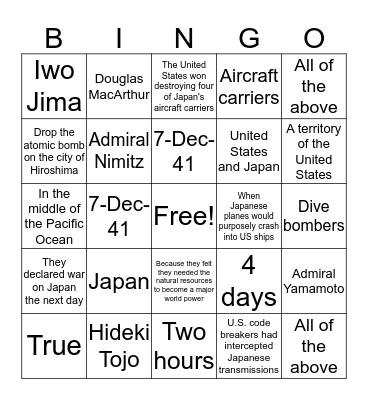 Win #7 Bingo Card