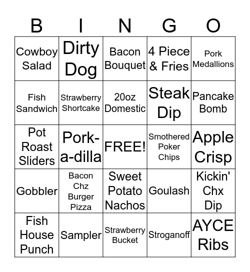 Wild Bills Bingo Card