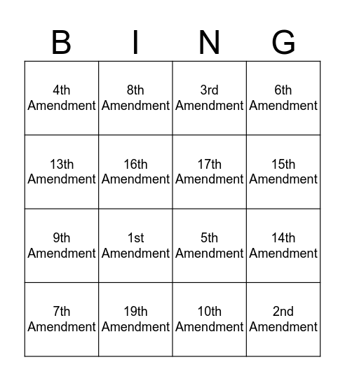 Standard 6 Bingo Card