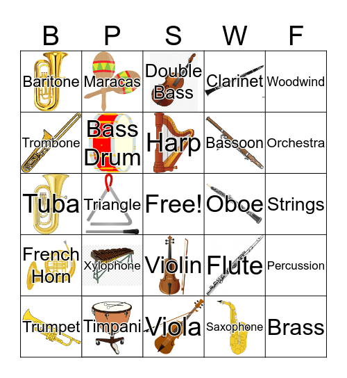 Orchestra Bingo Card