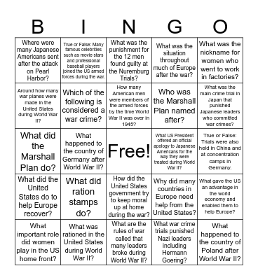 Answers #11 Bingo Card