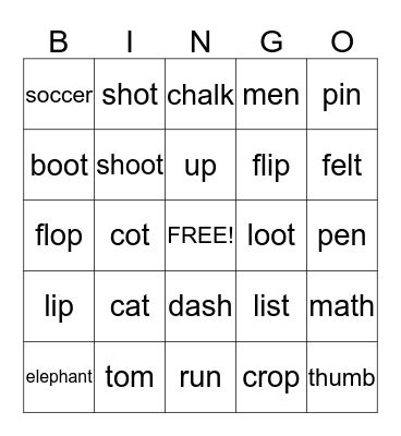 Short Vowels Bingo Card