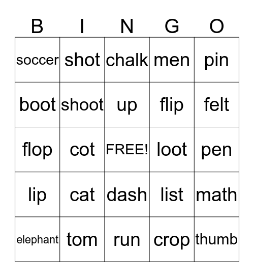 Short Vowels Bingo Card