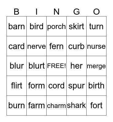 r-controlled vowel Bingo Card