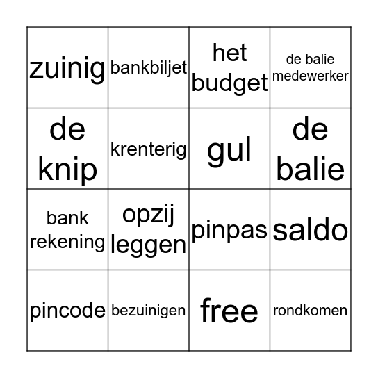 Woordenschat bingo Card