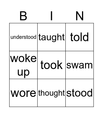 Irregular Verbs Bingo 3 Bingo Card