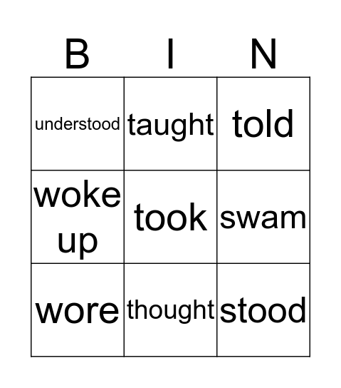 Irregular Verbs Bingo 3 Bingo Card