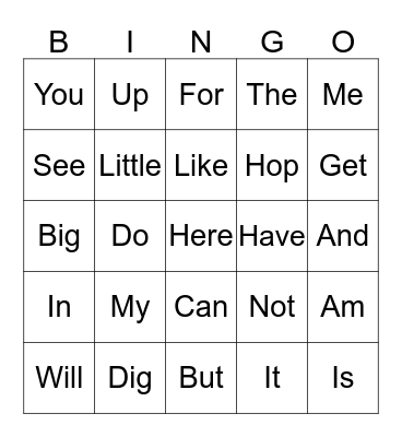Sight Words 2 Bingo Card