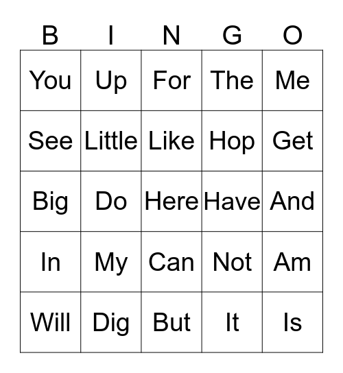 Sight Words 2 Bingo Card