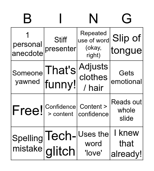 Verbal Communication Bingo Card