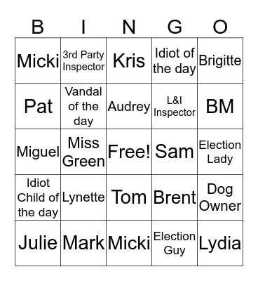 Mike's Idiot Bingo Card
