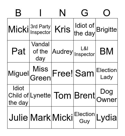 Mike's Idiot Bingo Card