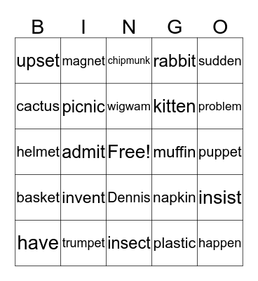 Level 2 Lesson 6  Bingo Card