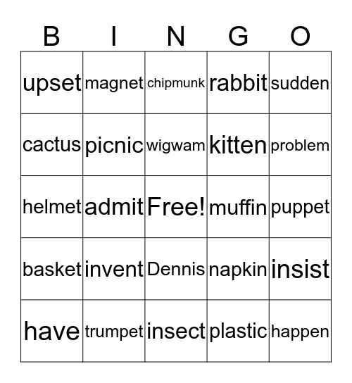 Level 2 Lesson 6  Bingo Card