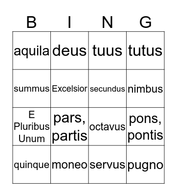 Latina Christiana Lessons 1-25 Vocabulary  Bingo Card