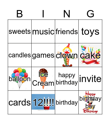 Alfie's Birthday Bingo Card