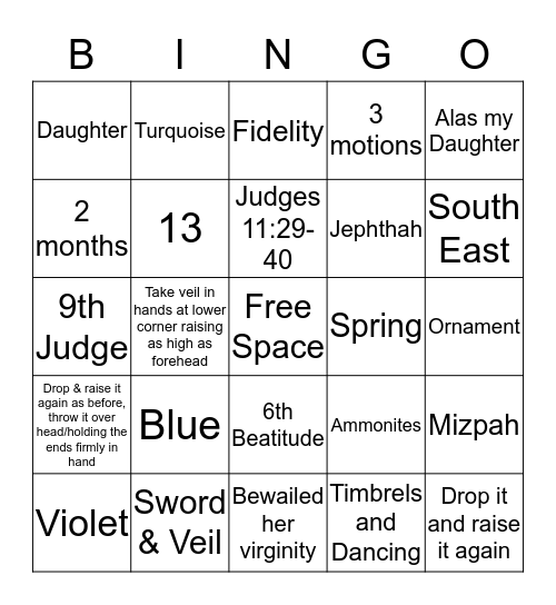 Adah Bingo Card