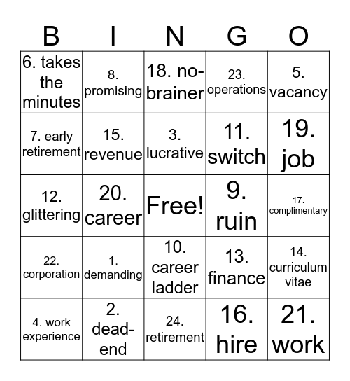 Workplace Bingo Card