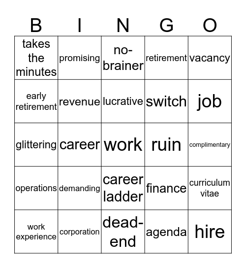 Workplace Bingo Card