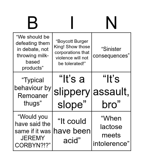 Milkshake Bingo Card