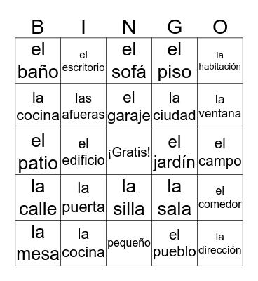 Es1 Un5: la casa Bingo Card