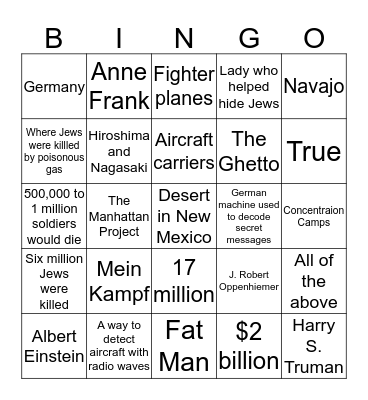 #9 Test Bingo Card