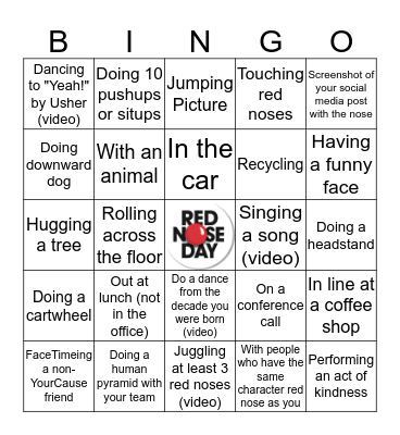 biNgOSE - Take a picture with your nose while.... Bingo Card