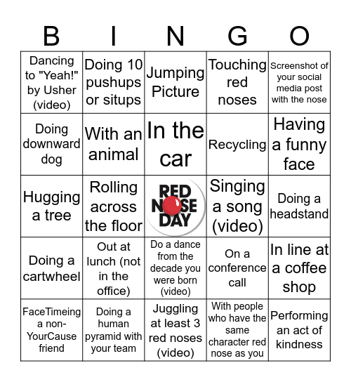 biNgOSE - Take a picture with your nose while.... Bingo Card